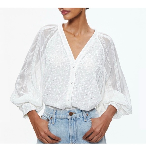 ALICE+OLIVIA Lang Embroidered Button Down Long Sleeve Blouse size Large NWT - Picture 2 of 14